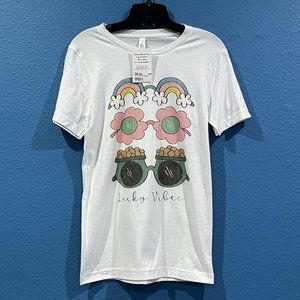 Unique Vintage Lucky Vibes Sunglasses St Patrick’s Day Inspired Shirt Women XS